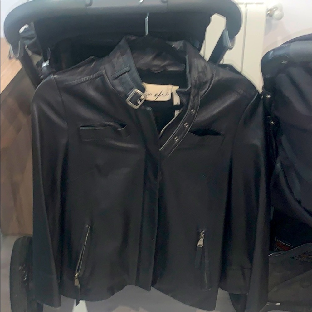 Leather Biker Jacket with Bell Sleeves